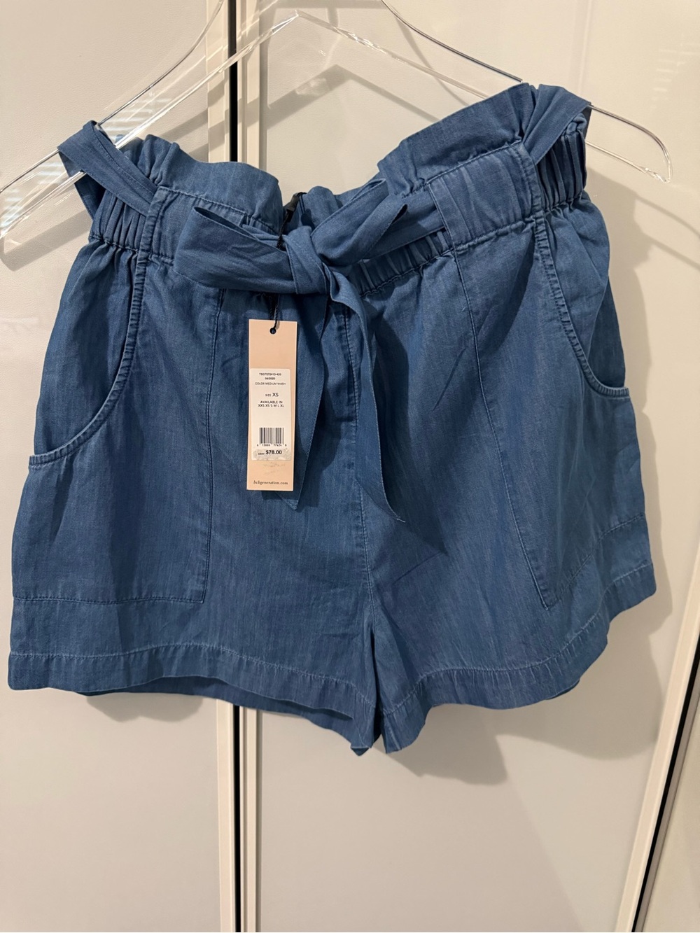 BCBGeneration High-Waist Paperbag Shorts in Blue